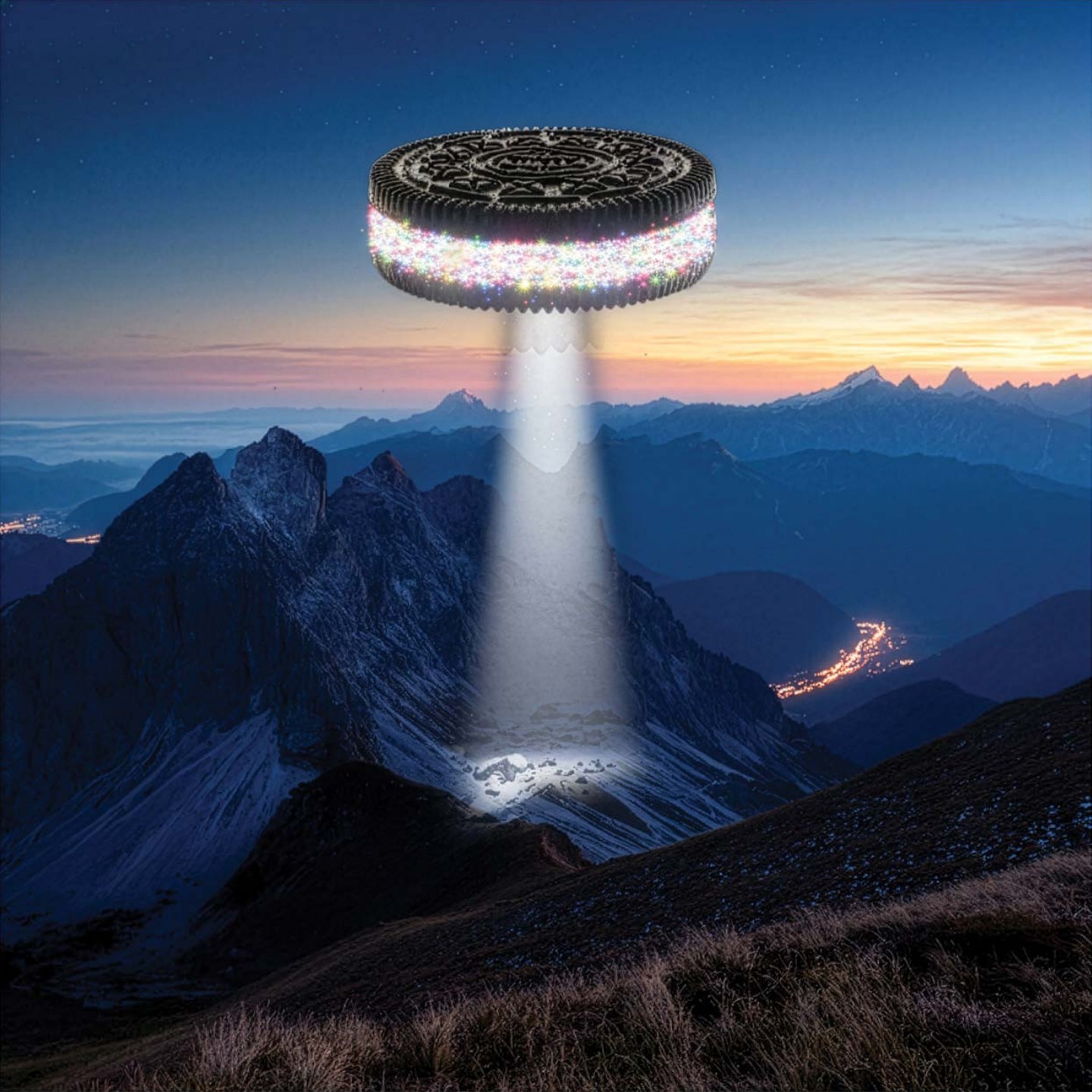 Galleta con forma de nave sobre una montaña