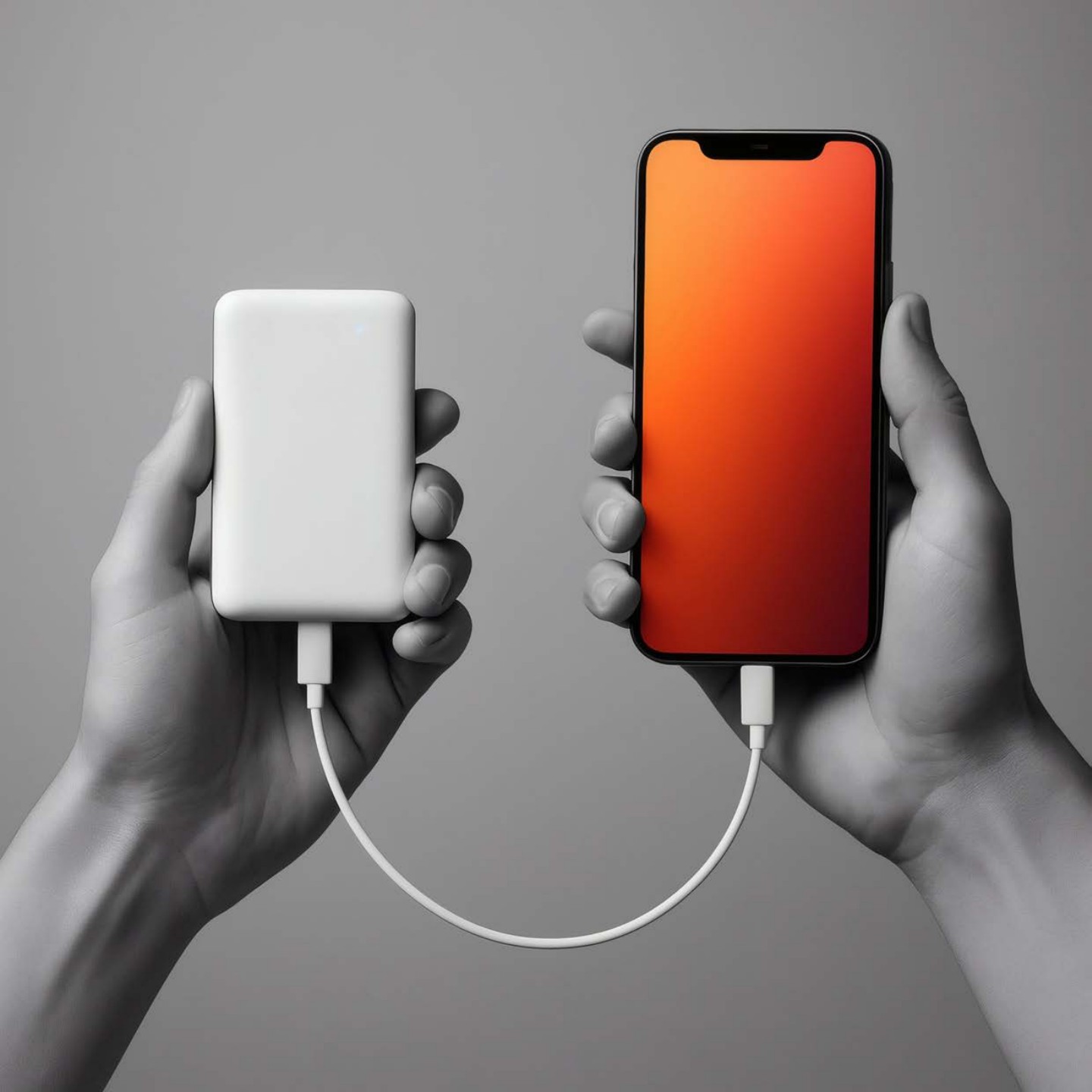 Teléfono y batería externa unidos por un cable
