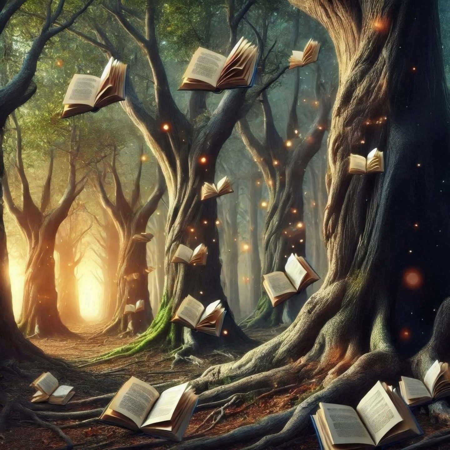 Bosque fantástico poblado por libros