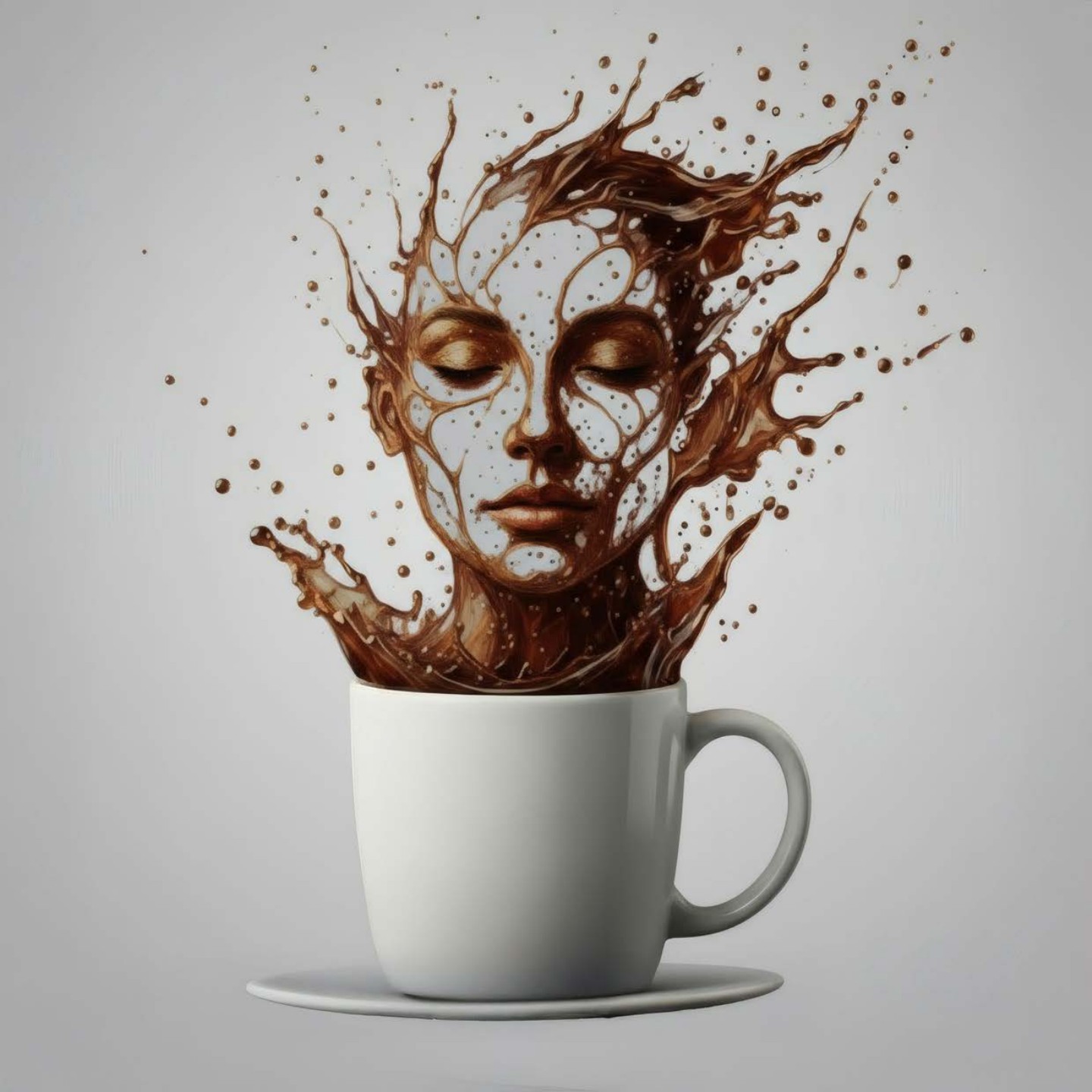Rostro formado por café que emerge de una taza